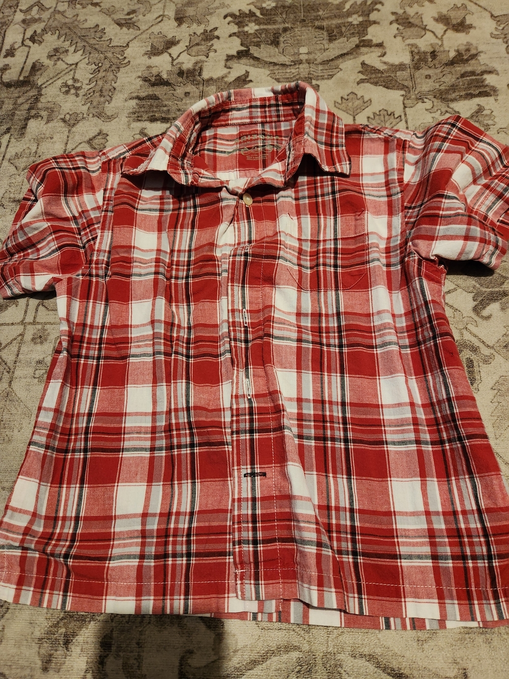 Arizona Jean Company Red and White Plaid Button-Down Shirt